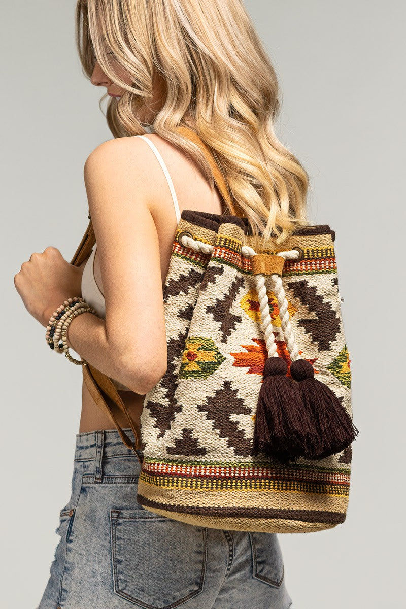 boho chic Navajo pattern backpack   /  western woven carpet backpack/ Large western backpack / Bucket bag / Purse /bag - The Lotus Wave