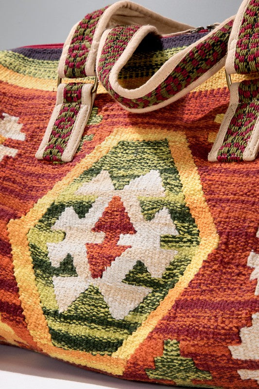 Rustic Brown Boho Chic Navajo Pattern Weekender Duffle Bag - The Lotus Wave