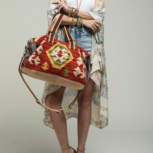 Rustic Brown Boho Chic Navajo Pattern Weekender Duffle Bag - The Lotus Wave