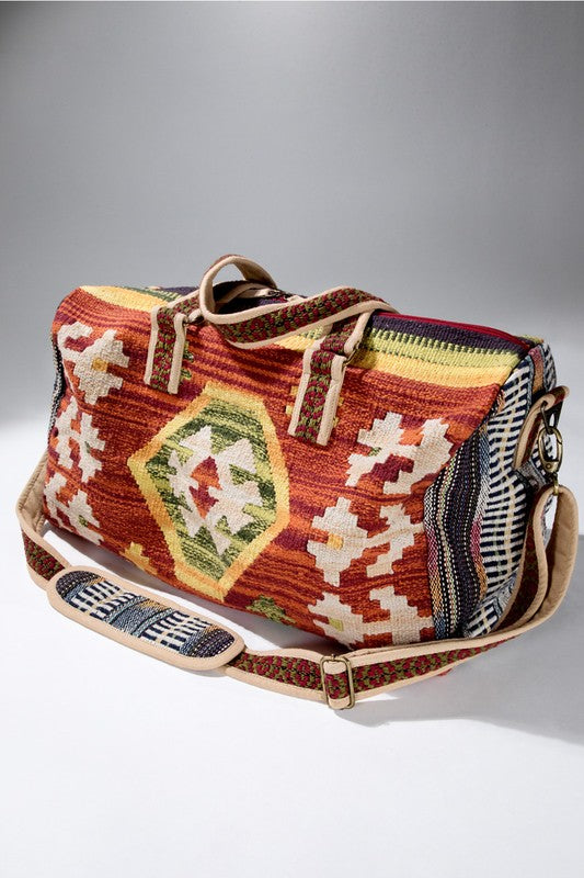 Rustic Brown Boho Chic Navajo Pattern Weekender Duffle Bag - The Lotus Wave