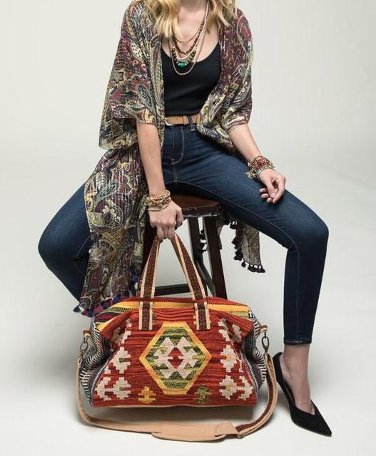Rustic Brown Boho Chic Navajo Pattern Weekender Duffle Bag - The Lotus Wave