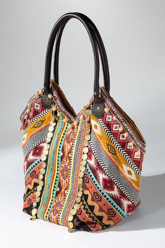 Boho Chic  large cotton tote Bag shoulder bag - The Lotus Wave 