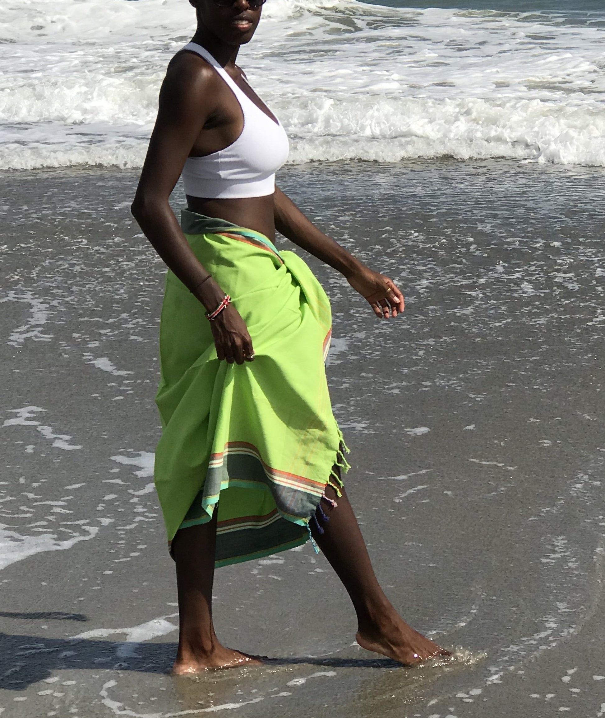 Green Sarong Beach Wrap cotton African kikoy/ beach cover up / swims suit coverup - The Lotus Wave 