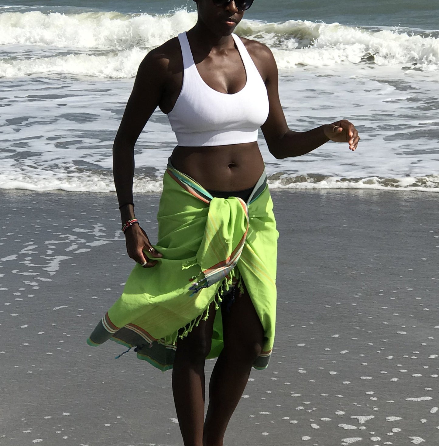 Green Sarong Beach Wrap cotton African kikoy/ beach cover up / swims suit coverup - The Lotus Wave