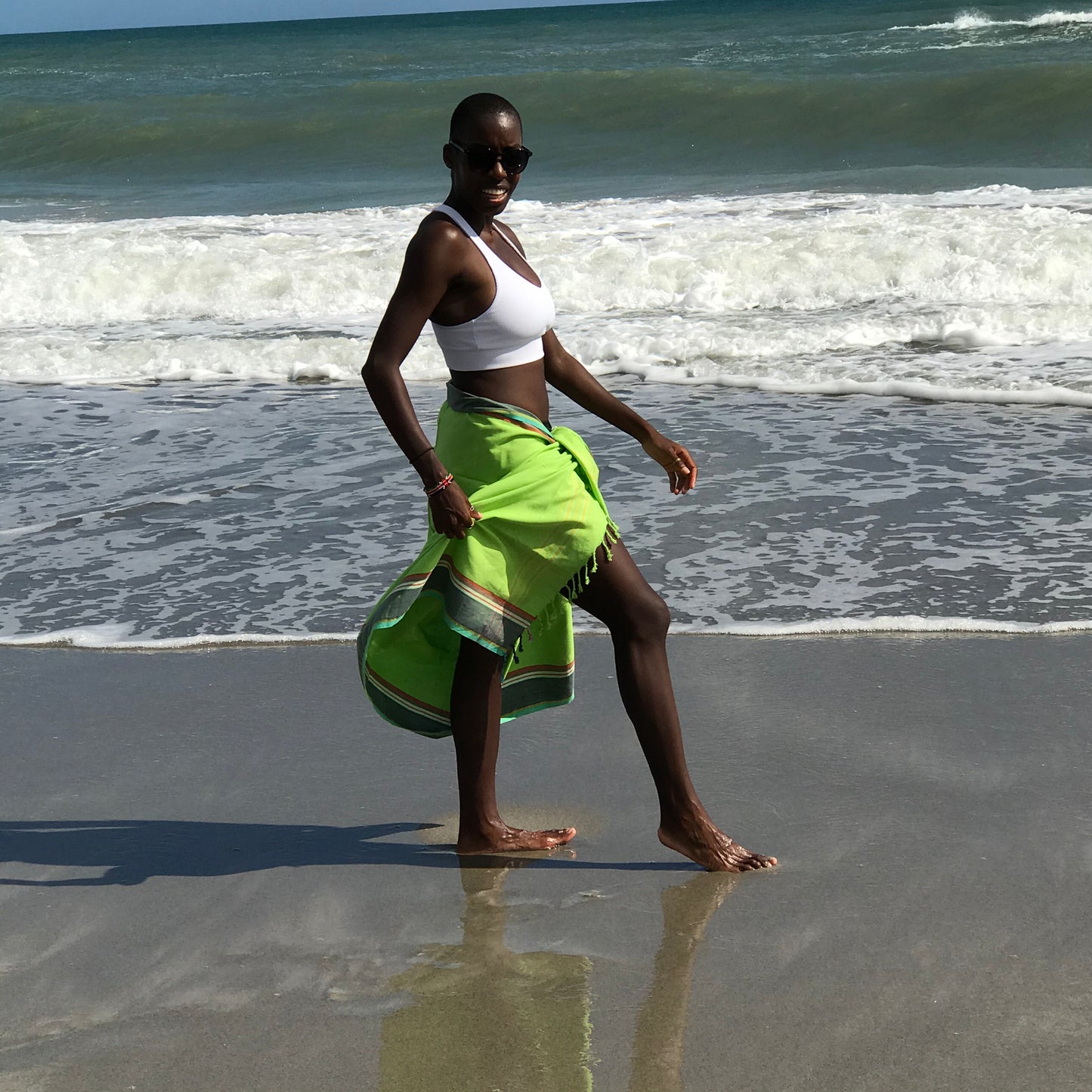 Green Sarong Beach Wrap cotton African kikoy/ beach cover up / swims suit coverup - The Lotus Wave