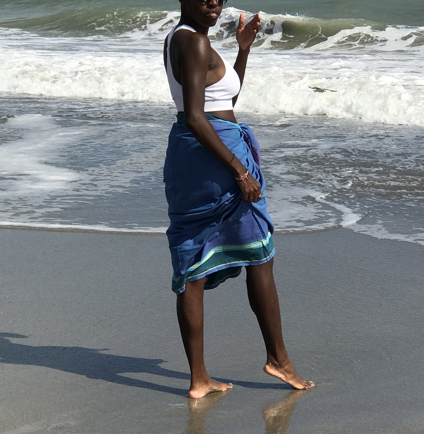 Blue Sarong Beach Wrap cotton African kikoy/ beach cover up / swims suit coverup - The Lotus Wave