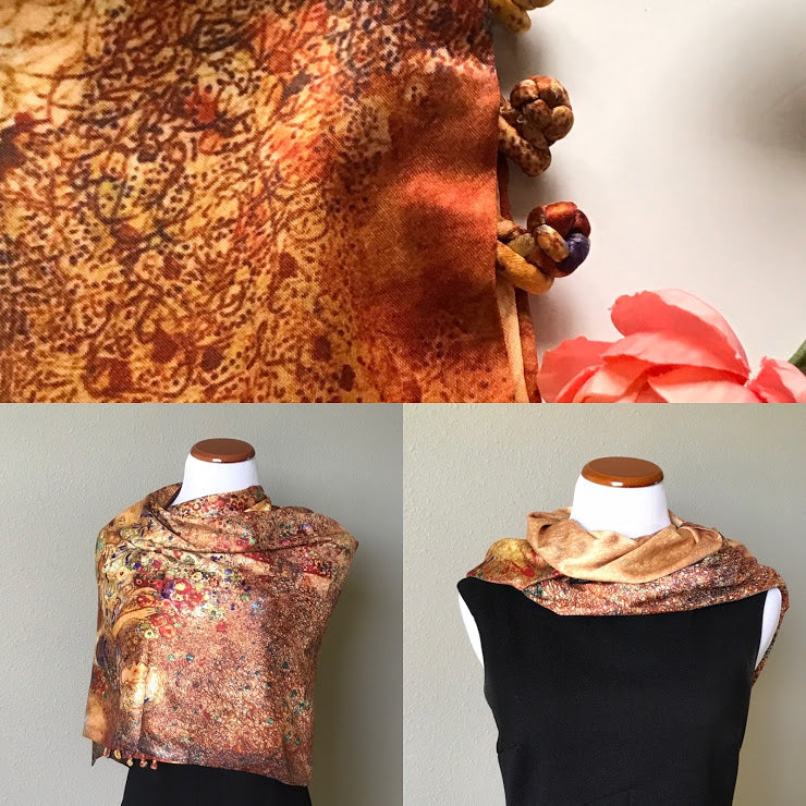Pink floral 100% Silk Satin smooth soft Long double fabric Scarf with buttons - The Lotus Wave