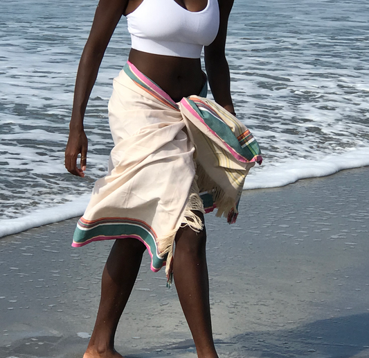 Sarong Beach Wrap cotton African kikoy/ beach cover up / swimssuit coverup - The Lotus Wave 