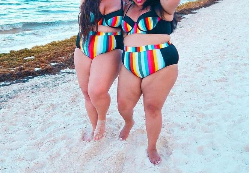 Women's Plus Size Stripe Bikini Set - The Lotus Wave