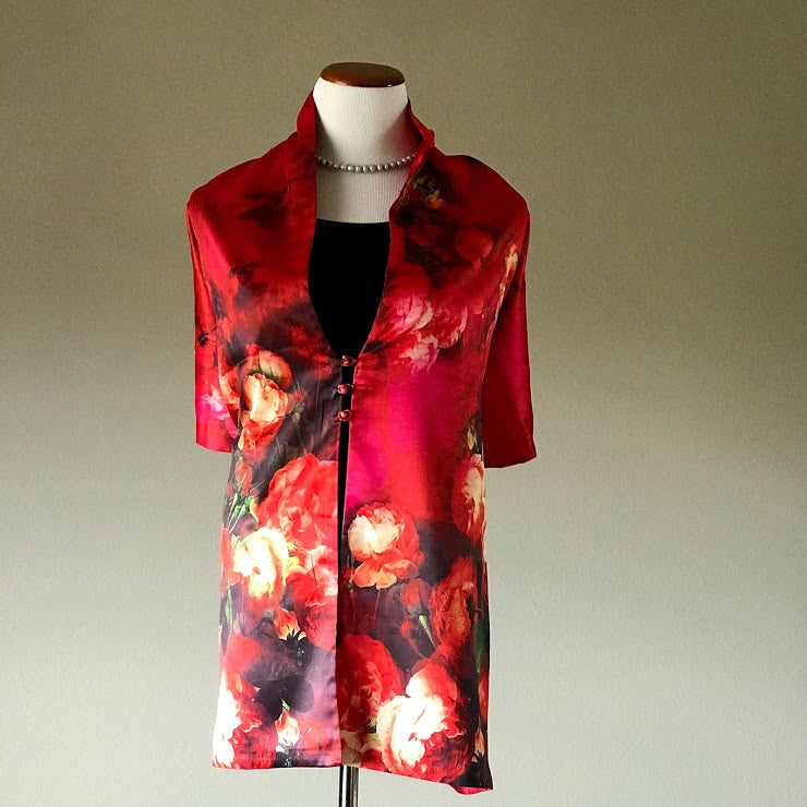 Pink floral 100% Silk Satin smooth soft Long double fabric Scarf with buttons - The Lotus Wave