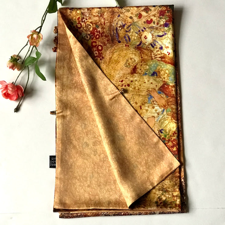 Pink floral 100% Silk Satin smooth soft Long double fabric Scarf with buttons - The Lotus Wave