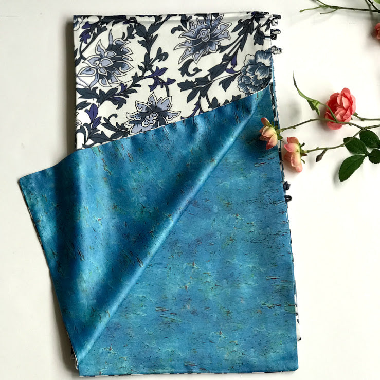 Pink floral 100% Silk Satin smooth soft Long double fabric Scarf with buttons - The Lotus Wave