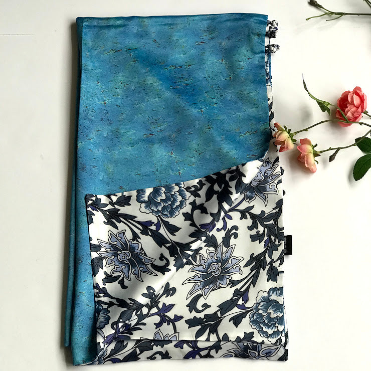Pink floral 100% Silk Satin smooth soft Long double fabric Scarf with buttons - The Lotus Wave