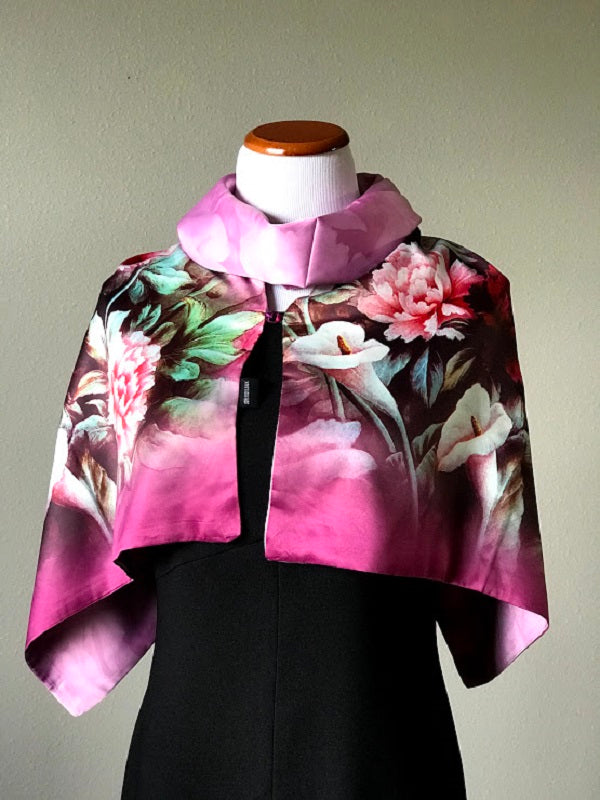 Pink floral 100% Silk Satin smooth soft Long double fabric Scarf with buttons - Stylish n Trendier