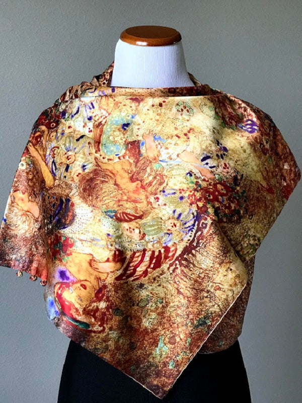 Pink floral 100% Silk Satin smooth soft Long double fabric Scarf with buttons - The Lotus Wave