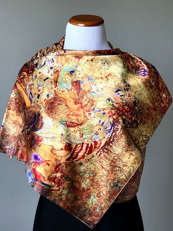 Pink floral 100% Silk Satin smooth soft Long double fabric Scarf with buttons - The Lotus Wave