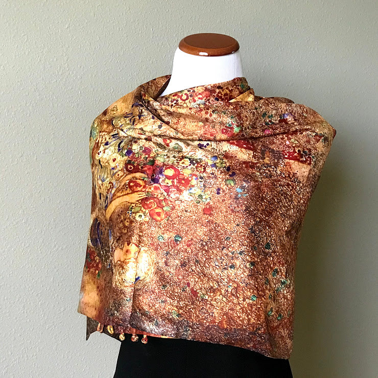 Pink floral 100% Silk Satin smooth soft Long double fabric Scarf with buttons - The Lotus Wave