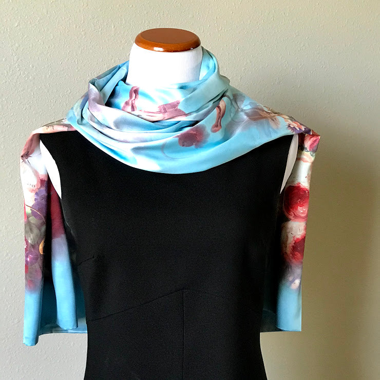 Pink floral 100% Silk Satin smooth soft Long double fabric Scarf with buttons - The Lotus Wave