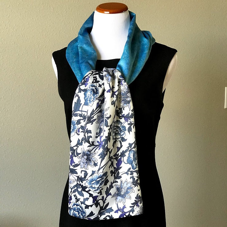 Pink floral 100% Silk Satin smooth soft Long double fabric Scarf with buttons - The Lotus Wave