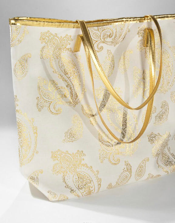 Foil paisley print Tote bag shoulder handbag matching wristlet set - The Lotus Wave