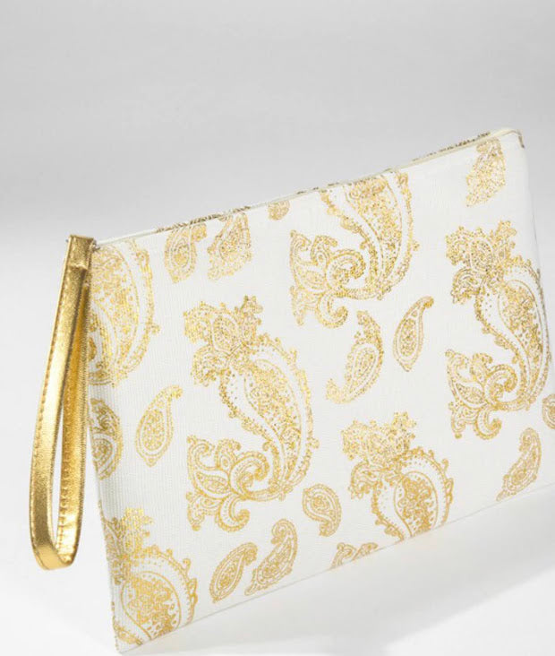 Foil paisley print Tote bag shoulder handbag matching wristlet set - The Lotus Wave