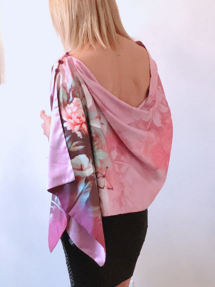 Pink floral 100% Silk Satin smooth soft Long double fabric Scarf with buttons - Stylish n Trendier