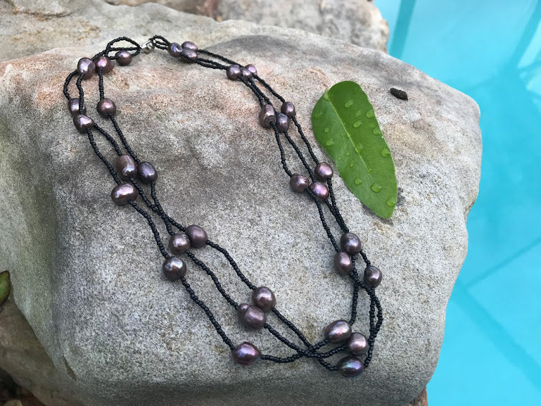3 strand lavender pearl necklace 14 inch - The Lotus Wave