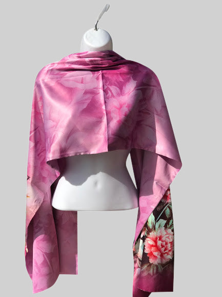 Pink floral 100% Silk Satin smooth soft Long double fabric Scarf with buttons - Stylish n Trendier