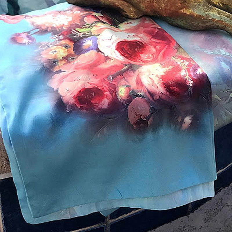Pink floral 100% Silk Satin smooth soft Long double fabric Scarf with buttons - The Lotus Wave