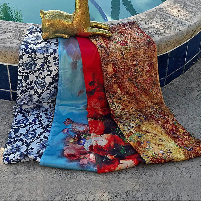 Pink floral 100% Silk Satin smooth soft Long double fabric Scarf with buttons - The Lotus Wave