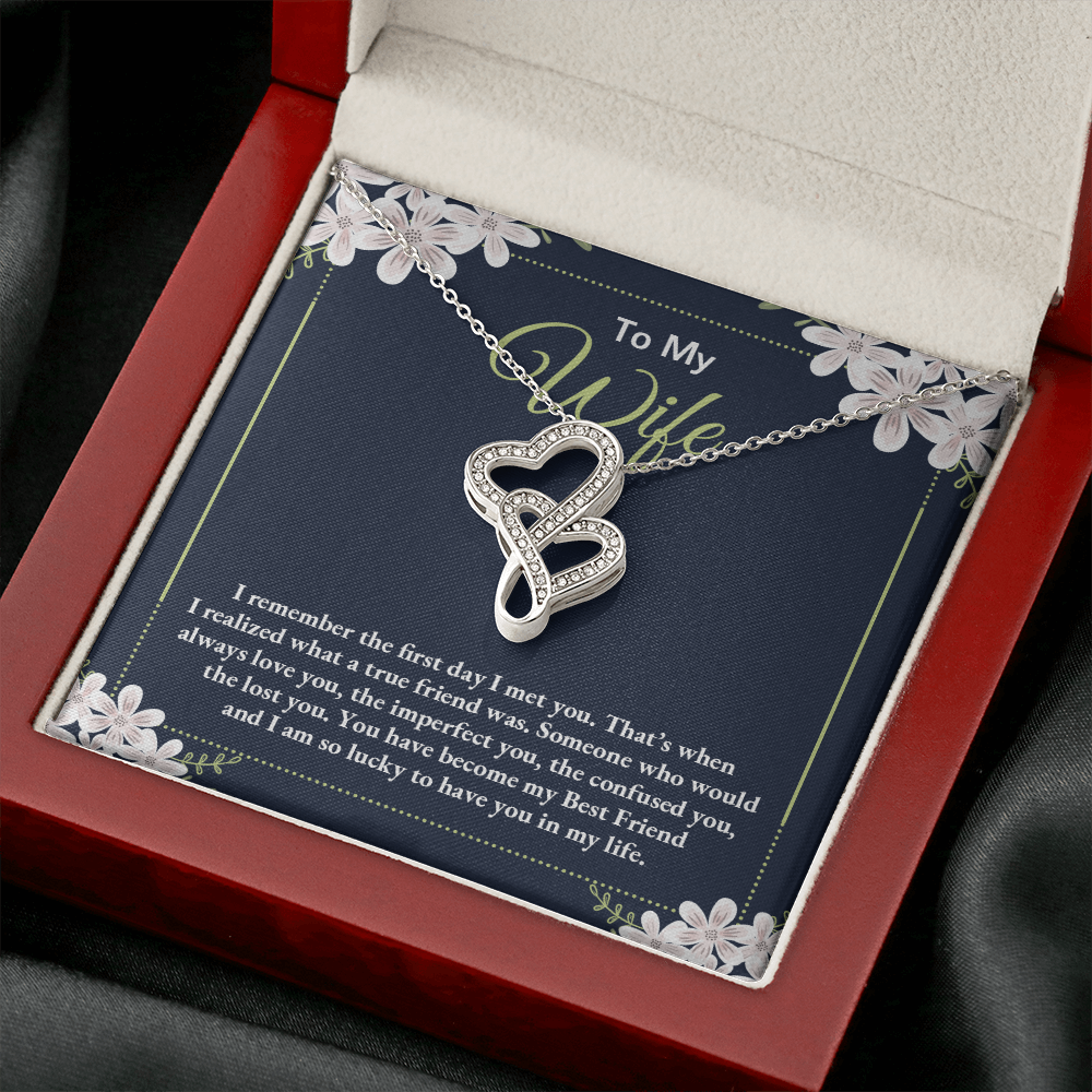 Double Hearts Necklace gift for wife , pendant stainless steel jewelry - The Lotus Wave