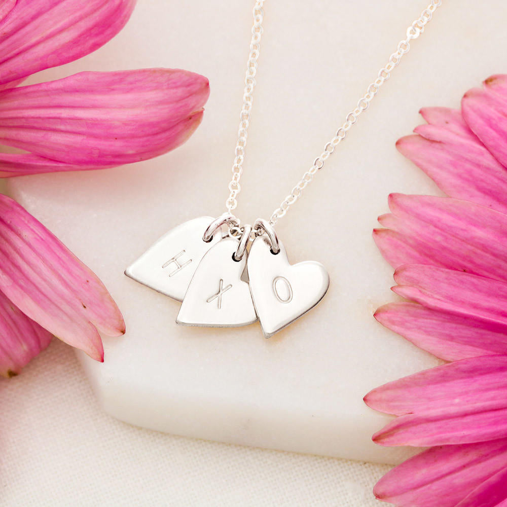 Heart Charms sweet and dainty necklace Sterling Silver .925 or 18K Yellow Gold - The Lotus Wave