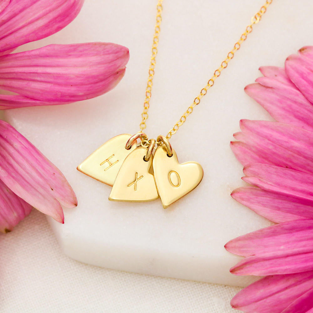 Heart Charms sweet and dainty necklace Sterling Silver .925 or 18K Yellow Gold - The Lotus Wave