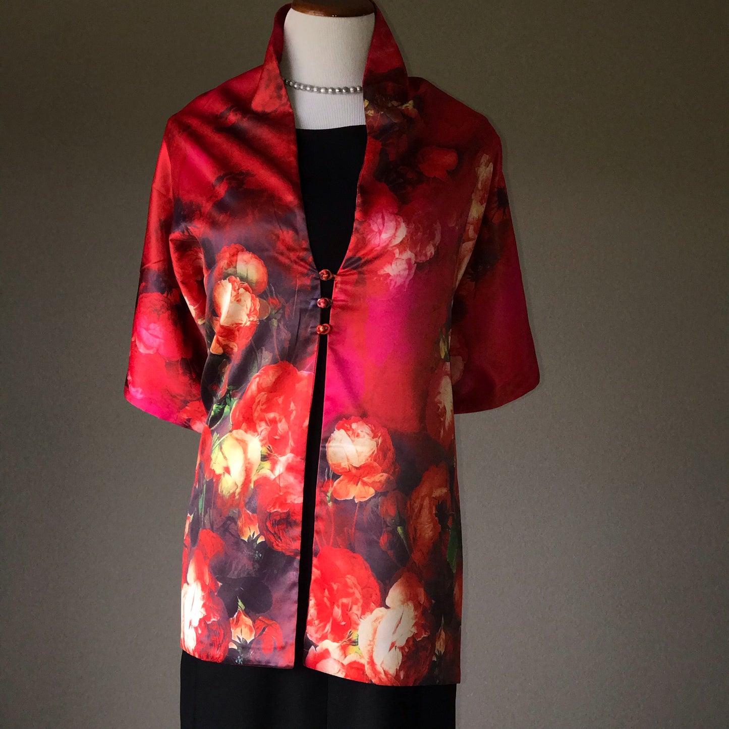 Pink floral 100% Silk Satin smooth soft Long double fabric Scarf with buttons - The Lotus Wave