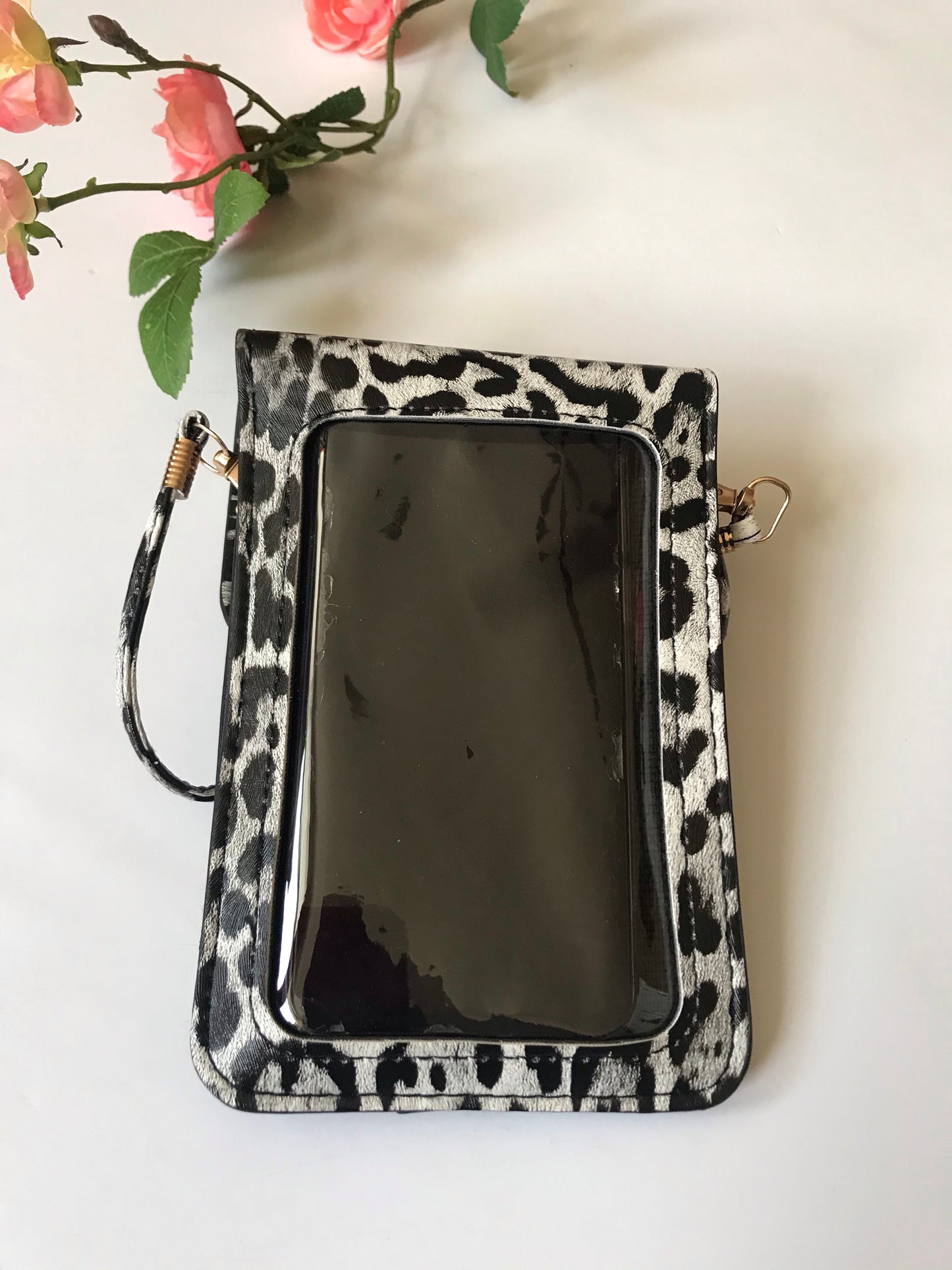 Grey black Leopard Print Cell Phone Crossbody bag - The Lotus Wave