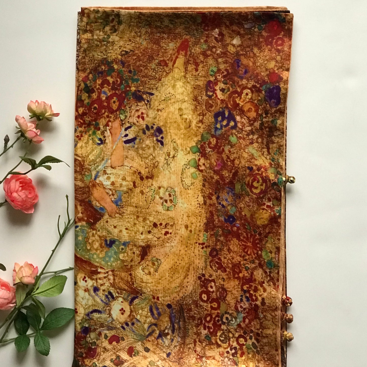 Pink floral 100% Silk Satin smooth soft Long double fabric Scarf with buttons - The Lotus Wave