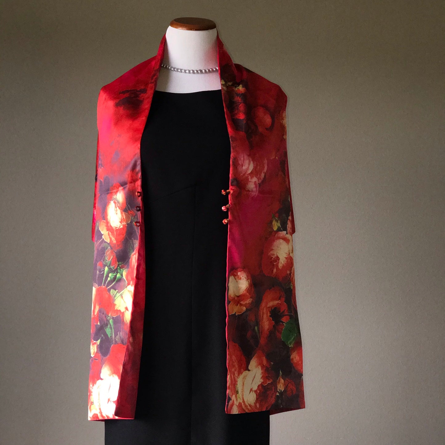 Pink floral 100% Silk Satin smooth soft Long double fabric Scarf with buttons - The Lotus Wave