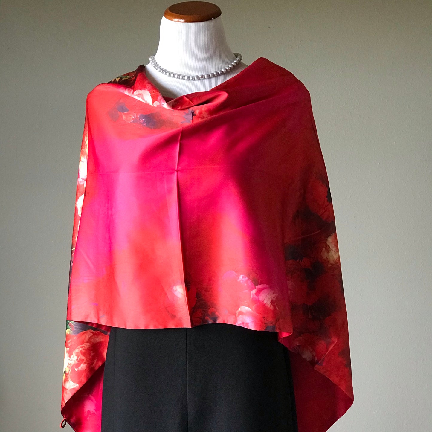 Pink floral 100% Silk Satin smooth soft Long double fabric Scarf with buttons - The Lotus Wave