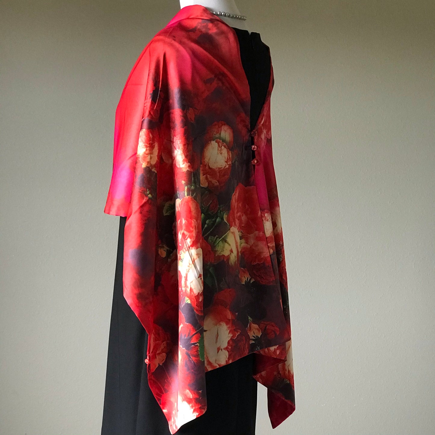 Pink floral 100% Silk Satin smooth soft Long double fabric Scarf with buttons - The Lotus Wave