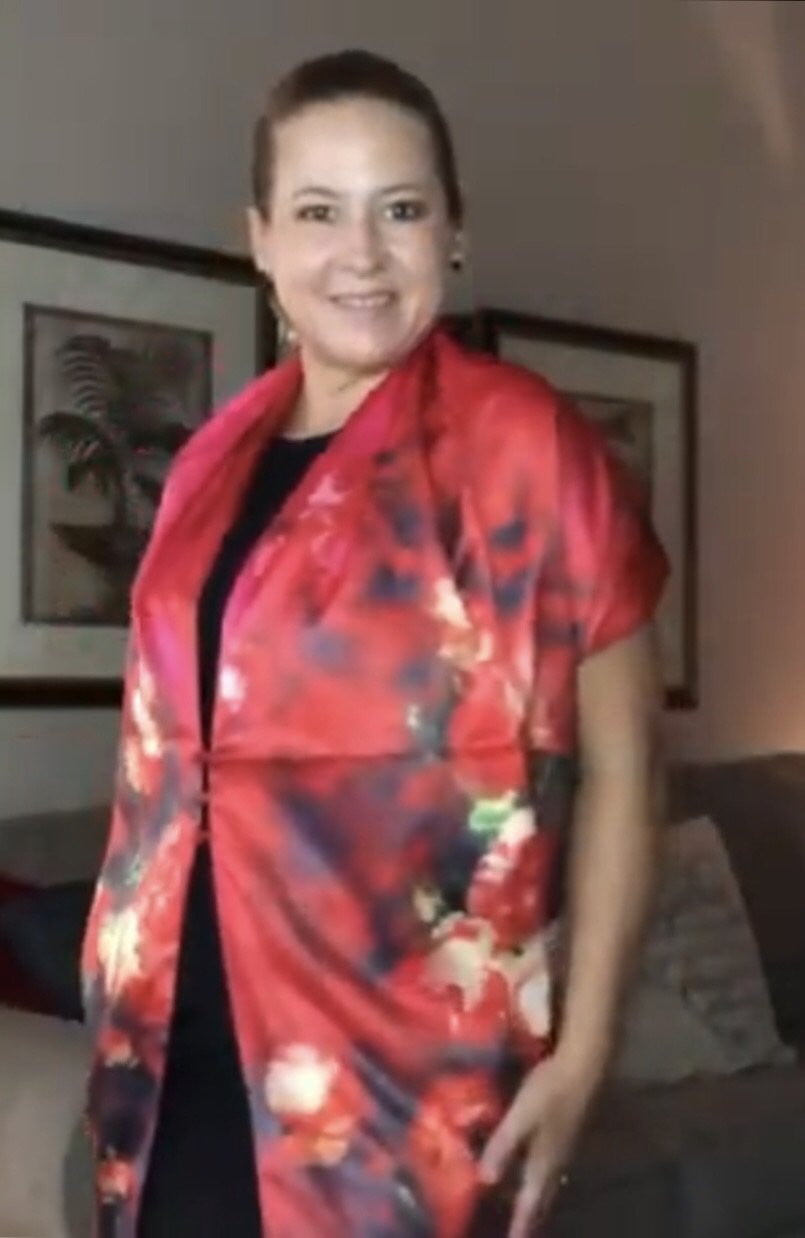 Pink floral 100% Silk Satin smooth soft Long double fabric Scarf with buttons - The Lotus Wave