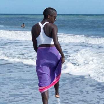 Purple Sarong Beach Wrap cotton African kikoy/ beach cover up / swimssuit coverup - The Lotus Wave