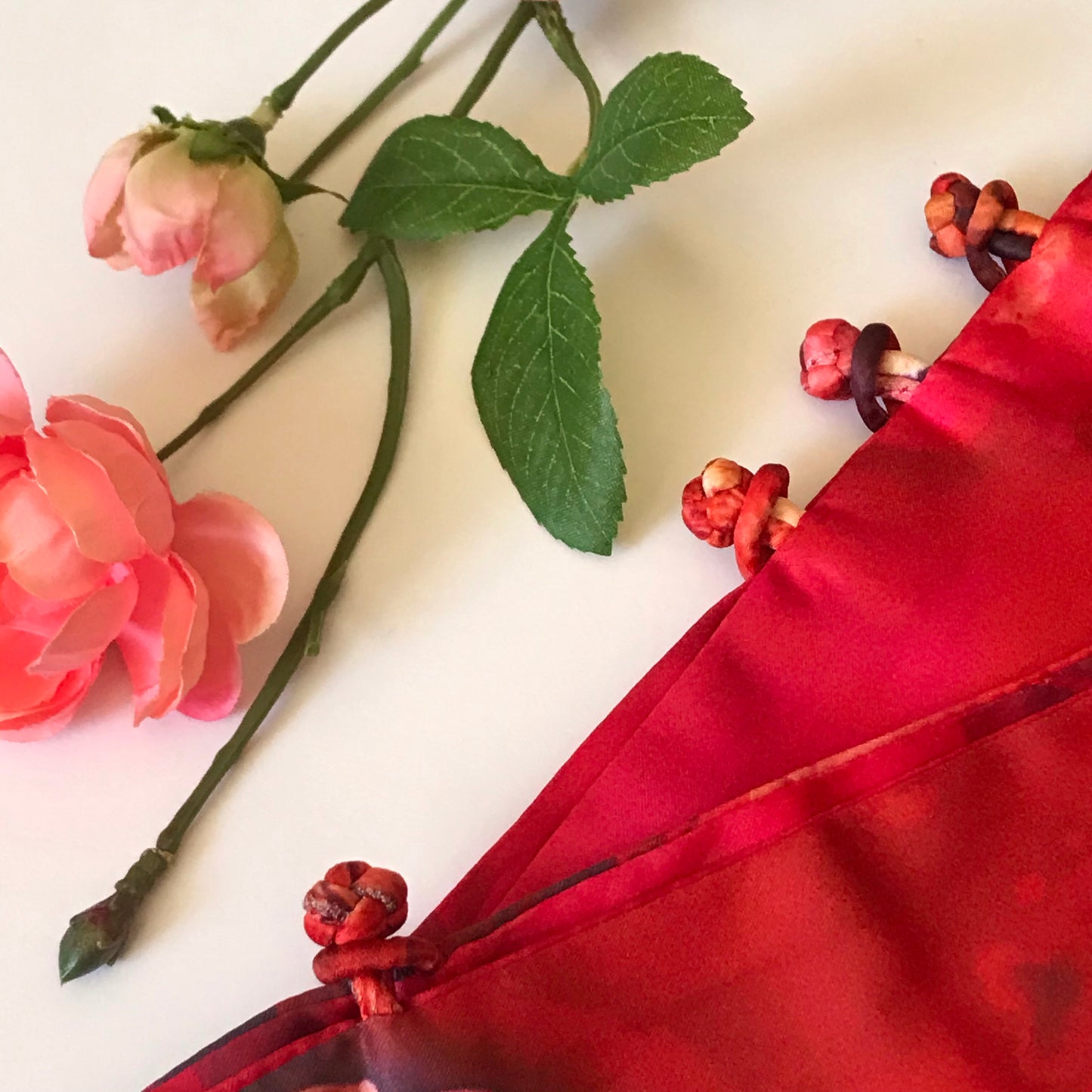 Pink floral 100% Silk Satin smooth soft Long double fabric Scarf with buttons - The Lotus Wave
