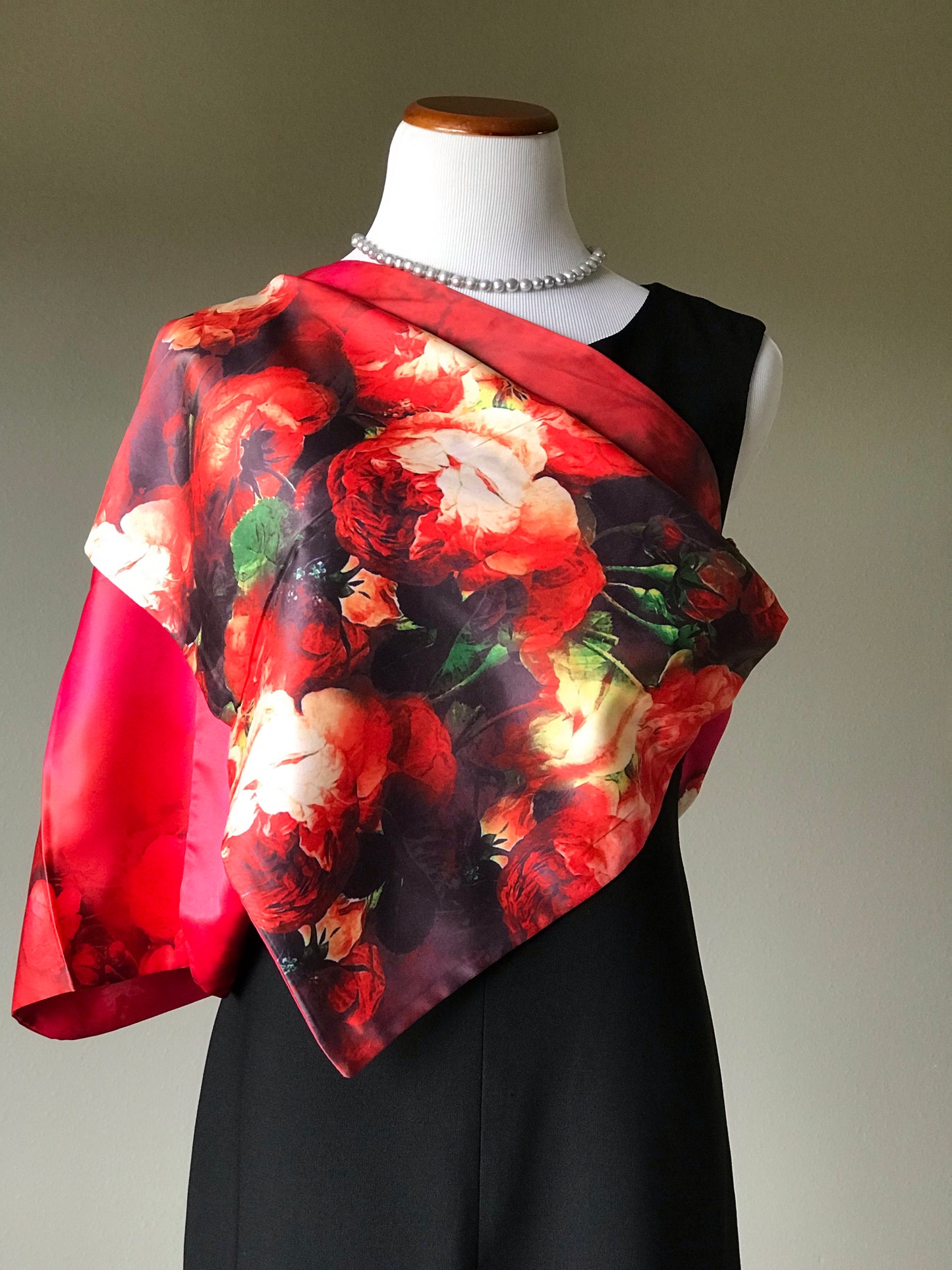 Pink floral 100% Silk Satin smooth soft Long double fabric Scarf with buttons - The Lotus Wave