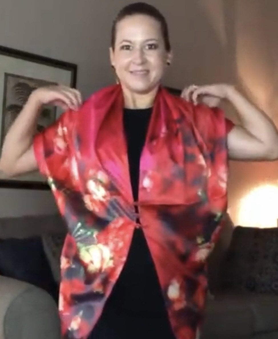 Pink floral 100% Silk Satin smooth soft Long double fabric Scarf with buttons - The Lotus Wave