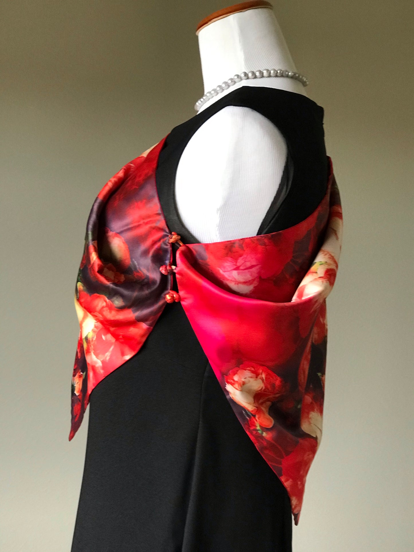 Pink floral 100% Silk Satin smooth soft Long double fabric Scarf with buttons - The Lotus Wave