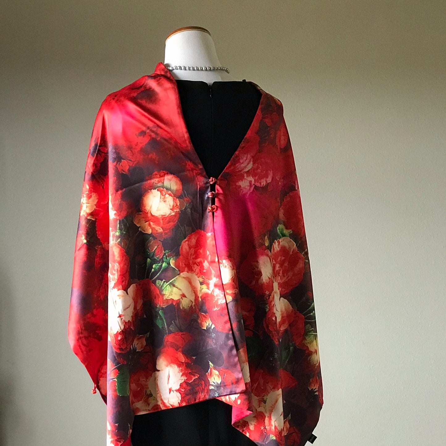 Pink floral 100% Silk Satin smooth soft Long double fabric Scarf with buttons - The Lotus Wave