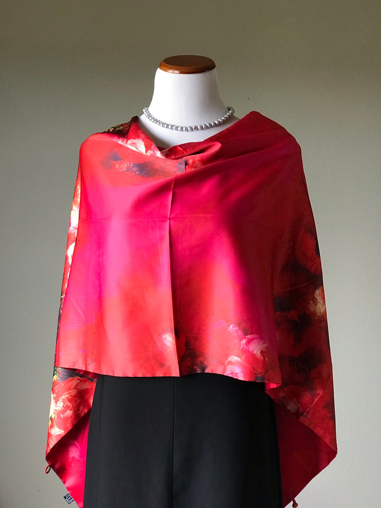 Pink floral 100% Silk Satin smooth soft Long double fabric Scarf with buttons - The Lotus Wave