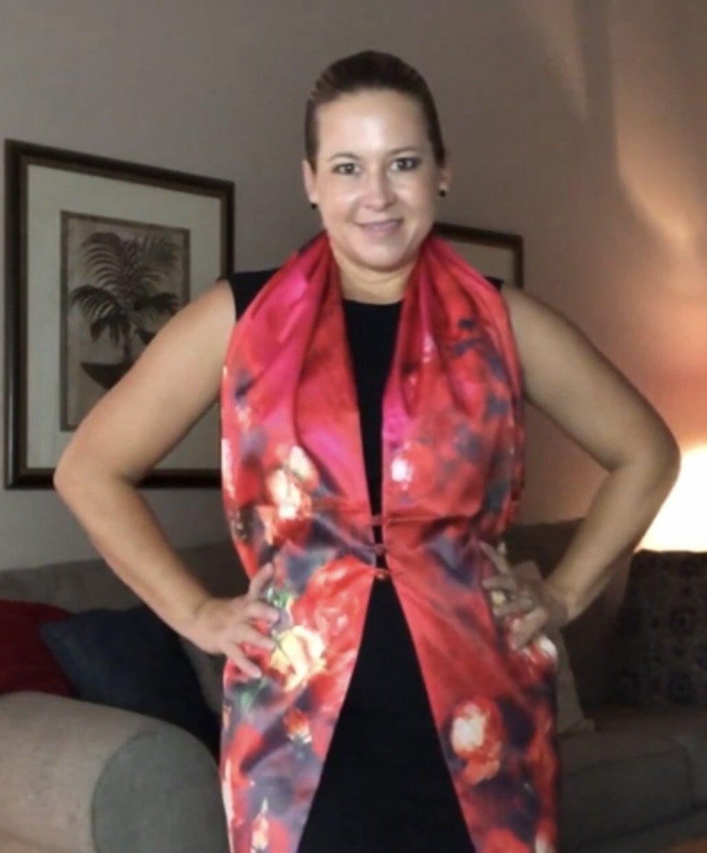Pink floral 100% Silk Satin smooth soft Long double fabric Scarf with buttons - The Lotus Wave