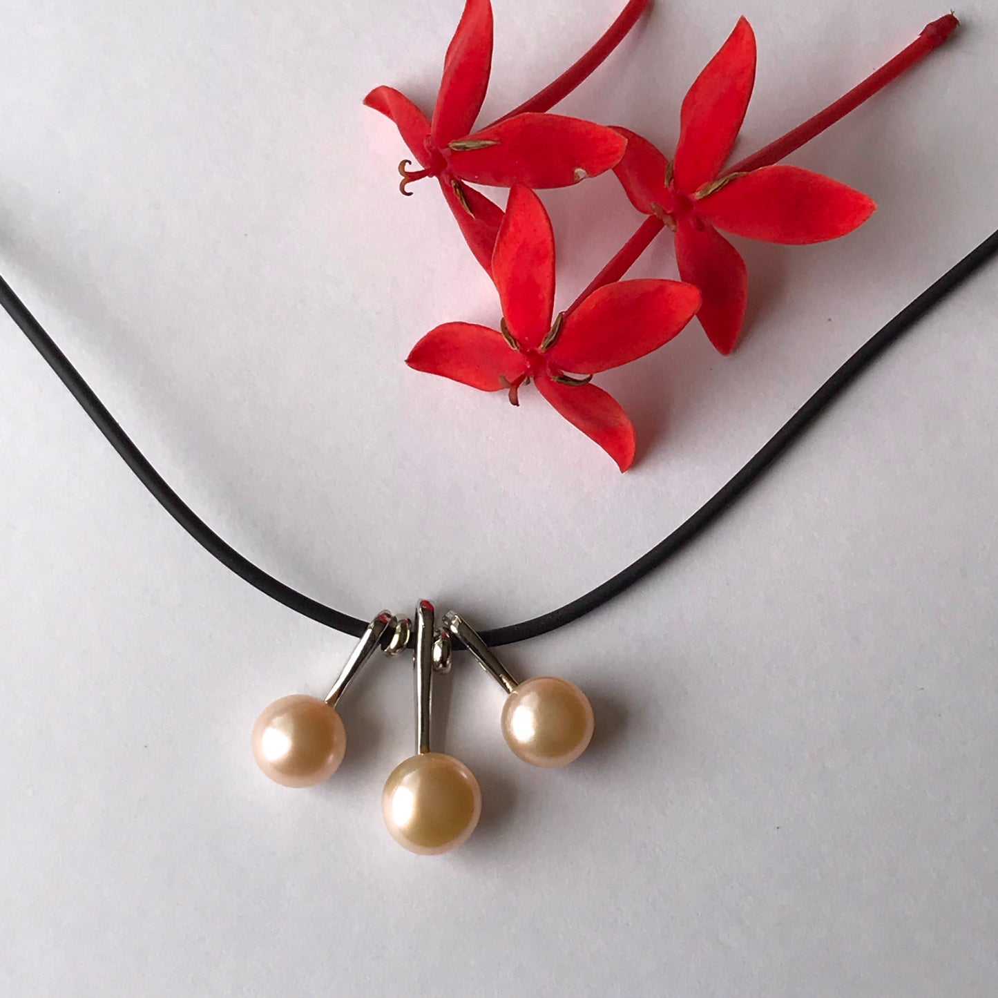 3 pearl necklace on a leather cord  necklace - The Lotus Wave 