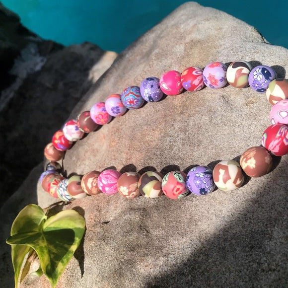 Bohemian Style polymer clay beads necklace pendant - The Lotus Wave